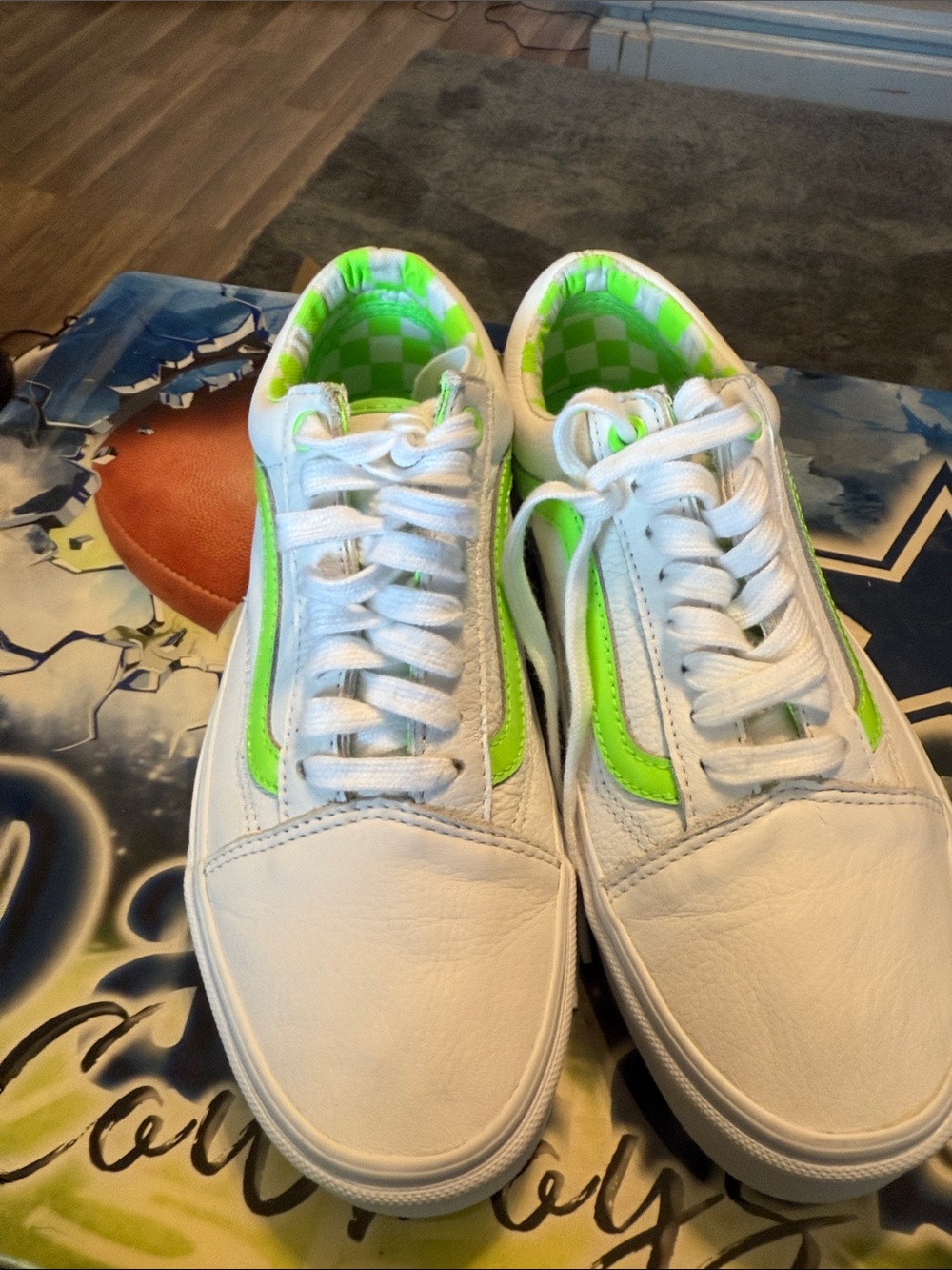 WOMENS White Sneakers with Neon Green Accents